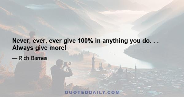 Never, ever, ever give 100% in anything you do. . . Always give more!