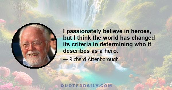 I passionately believe in heroes, but I think the world has changed its criteria in determining who it describes as a hero.