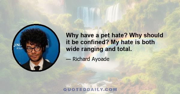 Why have a pet hate? Why should it be confined? My hate is both wide ranging and total.