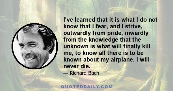 I've learned that it is what I do not know that I fear, and I strive, outwardly from pride, inwardly from the knowledge that the unknown is what will finally kill me, to know all there is to be known about my airplane.