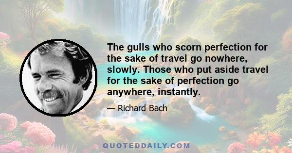 The gulls who scorn perfection for the sake of travel go nowhere, slowly. Those who put aside travel for the sake of perfection go anywhere, instantly.