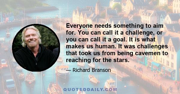 Everyone needs something to aim for. You can call it a challenge, or you can call it a goal. It is what makes us human. It was challenges that took us from being cavemen to reaching for the stars.