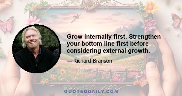 Grow internally first. Strengthen your bottom line first before considering external growth.