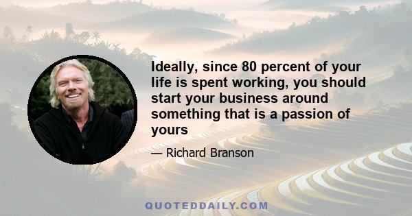 Ideally, since 80 percent of your life is spent working, you should start your business around something that is a passion of yours