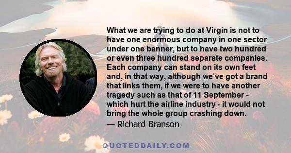 What we are trying to do at Virgin is not to have one enormous company in one sector under one banner, but to have two hundred or even three hundred separate companies. Each company can stand on its own feet and, in