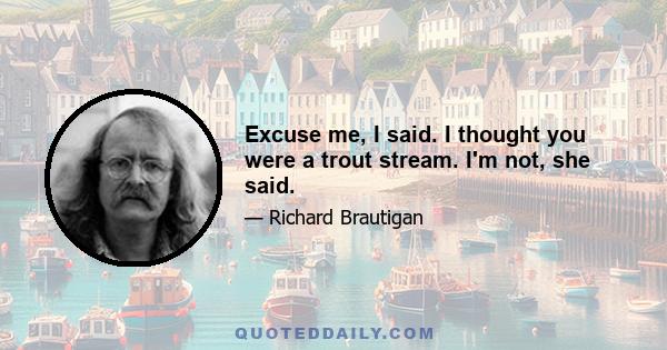 Excuse me, I said. I thought you were a trout stream. I'm not, she said.