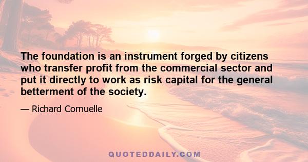 The foundation is an instrument forged by citizens who transfer profit from the commercial sector and put it directly to work as risk capital for the general betterment of the society.