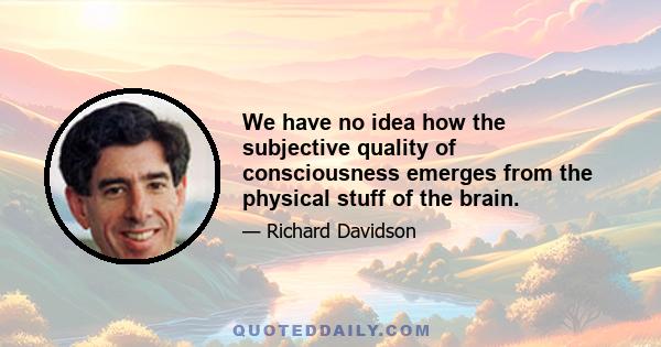 We have no idea how the subjective quality of consciousness emerges from the physical stuff of the brain.