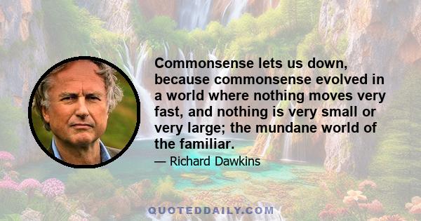 Commonsense lets us down, because commonsense evolved in a world where nothing moves very fast, and nothing is very small or very large; the mundane world of the familiar.