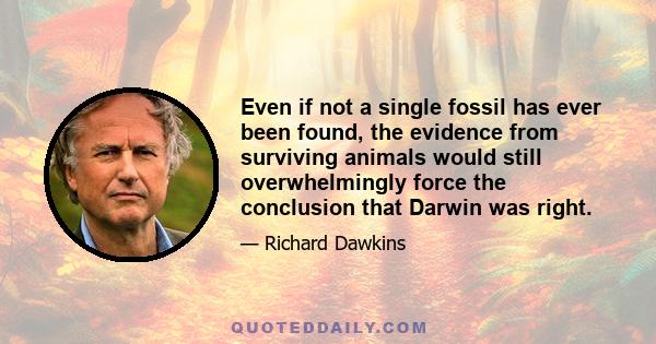 Even if not a single fossil has ever been found, the evidence from surviving animals would still overwhelmingly force the conclusion that Darwin was right.