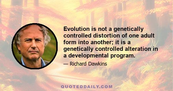 Evolution is not a genetically controlled distortion of one adult form into another; it is a genetically controlled alteration in a developmental program.