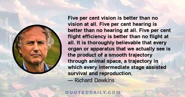 Five per cent vision is better than no vision at all. Five per cent hearing is better than no hearing at all. Five per cent flight efficiency is better than no flight at all. It is thoroughly believable that every organ 