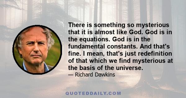 There is something so mysterious that it is almost like God. God is in the equations. God is in the fundamental constants. And that's fine. I mean, that's just redefinition of that which we find mysterious at the basis