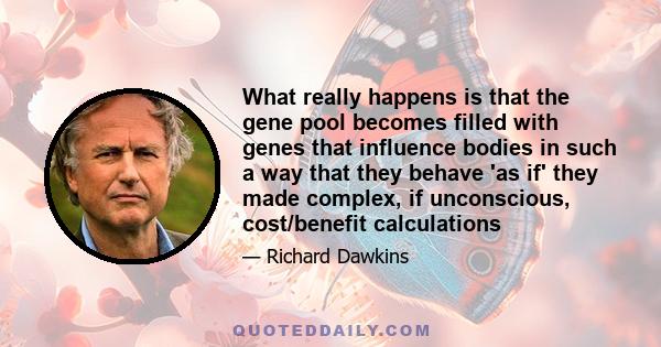 What really happens is that the gene pool becomes filled with genes that influence bodies in such a way that they behave 'as if' they made complex, if unconscious, cost/benefit calculations