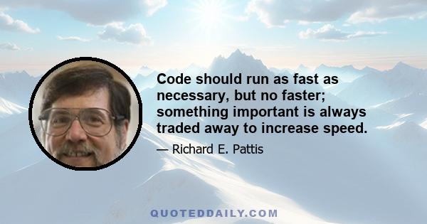 Code should run as fast as necessary, but no faster; something important is always traded away to increase speed.