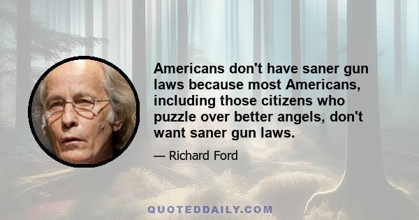 Americans don't have saner gun laws because most Americans, including those citizens who puzzle over better angels, don't want saner gun laws.