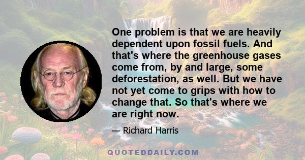 One problem is that we are heavily dependent upon fossil fuels. And that's where the greenhouse gases come from, by and large, some deforestation, as well. But we have not yet come to grips with how to change that. So