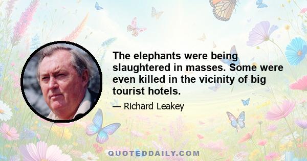 The elephants were being slaughtered in masses. Some were even killed in the vicinity of big tourist hotels.