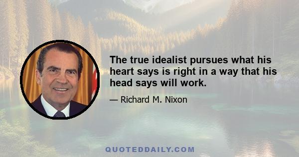 The true idealist pursues what his heart says is right in a way that his head says will work.