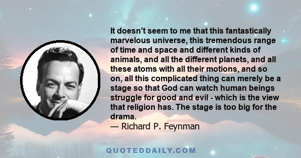It doesn't seem to me that this fantastically marvelous universe, this tremendous range of time and space and different kinds of animals, and all the different planets, and all these atoms with all their motions, and so 