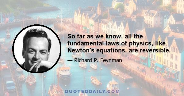 So far as we know, all the fundamental laws of physics, like Newton's equations, are reversible.