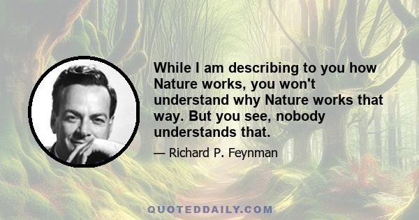 While I am describing to you how Nature works, you won't understand why Nature works that way. But you see, nobody understands that.