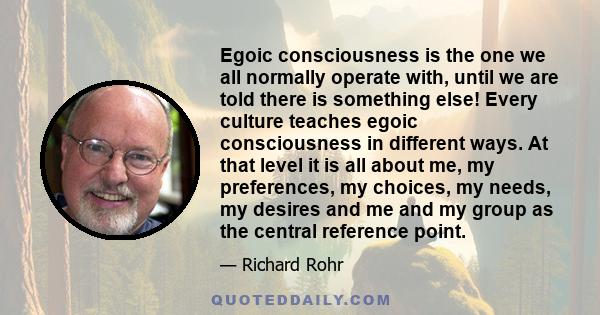 Egoic consciousness is the one we all normally operate with, until we are told there is something else! Every culture teaches egoic consciousness in different ways. At that level it is all about me, my preferences, my