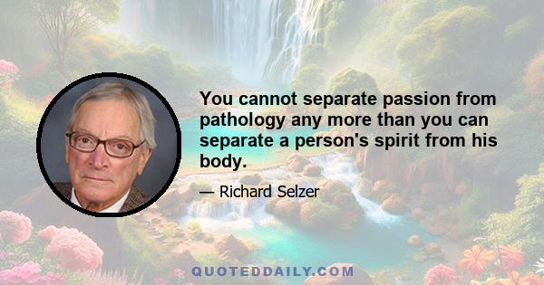 You cannot separate passion from pathology any more than you can separate a person's spirit from his body.