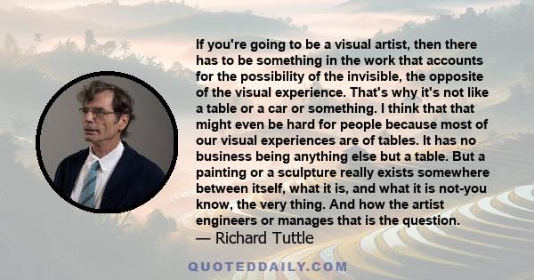 If you're going to be a visual artist, then there has to be something in the work that accounts for the possibility of the invisible, the opposite of the visual experience. That's why it's not like a table or a car or