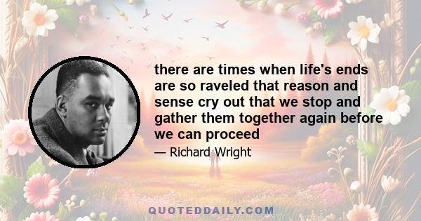 there are times when life's ends are so raveled that reason and sense cry out that we stop and gather them together again before we can proceed