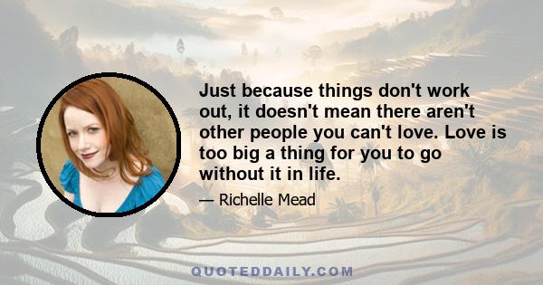 Just because things don't work out, it doesn't mean there aren't other people you can't love. Love is too big a thing for you to go without it in life.