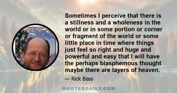 Sometimes I perceive that there is a stillness and a wholeness in the world or in some portion or corner or fragment of the world or some little place in time where things just feel so right and huge and powerful and