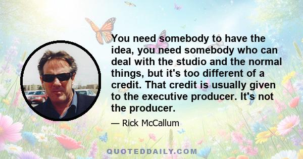 You need somebody to have the idea, you need somebody who can deal with the studio and the normal things, but it's too different of a credit. That credit is usually given to the executive producer. It's not the producer.