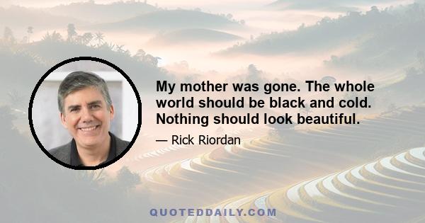 My mother was gone. The whole world should be black and cold. Nothing should look beautiful.