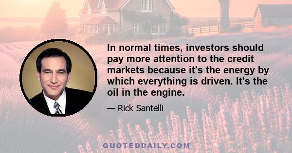 In normal times, investors should pay more attention to the credit markets because it's the energy by which everything is driven. It's the oil in the engine.