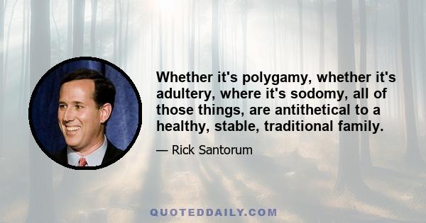 Whether it's polygamy, whether it's adultery, where it's sodomy, all of those things, are antithetical to a healthy, stable, traditional family.