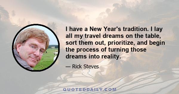 I have a New Year's tradition. I lay all my travel dreams on the table, sort them out, prioritize, and begin the process of turning those dreams into reality.