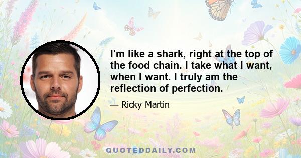 I'm like a shark, right at the top of the food chain. I take what I want, when I want. I truly am the reflection of perfection.