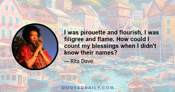 I was pirouette and flourish, I was filigree and flame. How could I count my blessings when I didn't know their names?