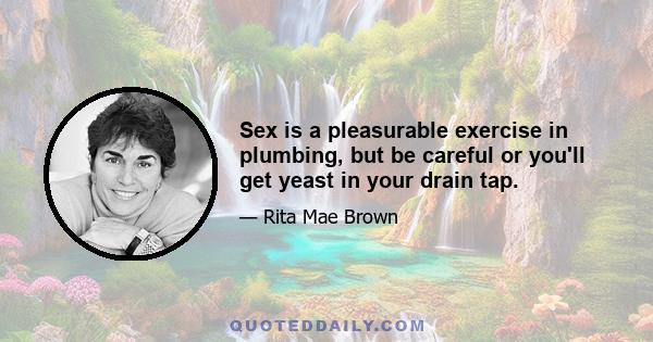 Sex is a pleasurable exercise in plumbing, but be careful or you'll get yeast in your drain tap.