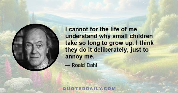 I cannot for the life of me understand why small children take so long to grow up. I think they do it deliberately, just to annoy me.