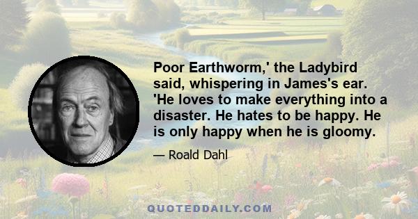 Poor Earthworm,' the Ladybird said, whispering in James's ear. 'He loves to make everything into a disaster. He hates to be happy. He is only happy when he is gloomy.