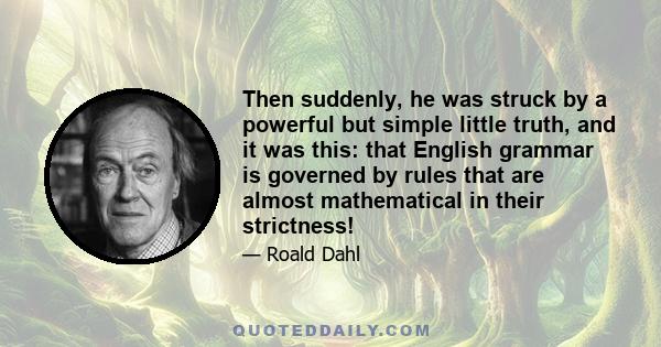 Then suddenly, he was struck by a powerful but simple little truth, and it was this: that English grammar is governed by rules that are almost mathematical in their strictness!