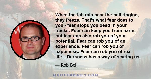 When the lab rats hear the bell ringing, they freeze. That's what fear does to you - fear stops you dead in your tracks. Fear can keep you from harm, but fear can also rob you of your potential. Fear can rob you of an