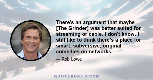 There's an argument that maybe [The Grinder] was better suited for streaming or cable. I don't know. I still like to think there's a place for smart, subversive, original comedies on networks.