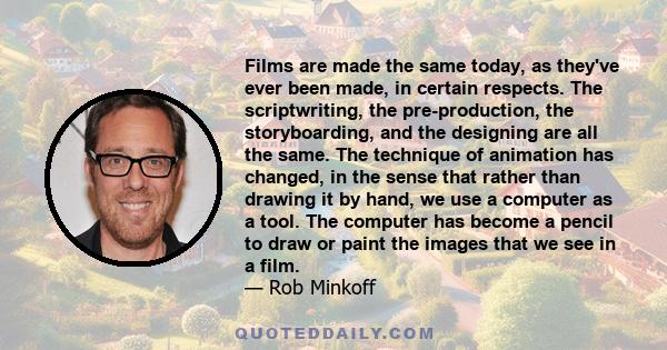 Films are made the same today, as they've ever been made, in certain respects. The scriptwriting, the pre-production, the storyboarding, and the designing are all the same. The technique of animation has changed, in the 