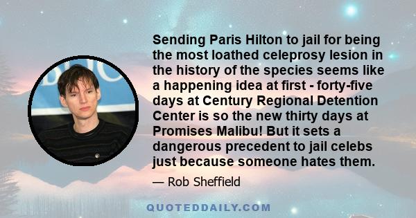 Sending Paris Hilton to jail for being the most loathed celeprosy lesion in the history of the species seems like a happening idea at first - forty-five days at Century Regional Detention Center is so the new thirty