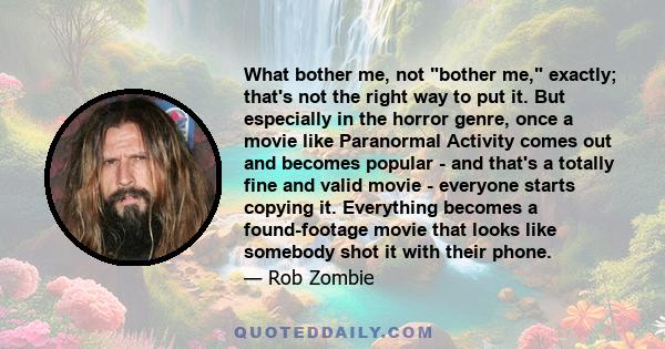 What bother me, not bother me, exactly; that's not the right way to put it. But especially in the horror genre, once a movie like Paranormal Activity comes out and becomes popular - and that's a totally fine and valid