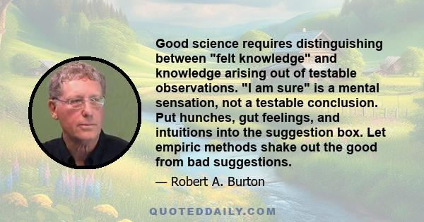 Good science requires distinguishing between felt knowledge and knowledge arising out of testable observations. I am sure is a mental sensation, not a testable conclusion. Put hunches, gut feelings, and intuitions into