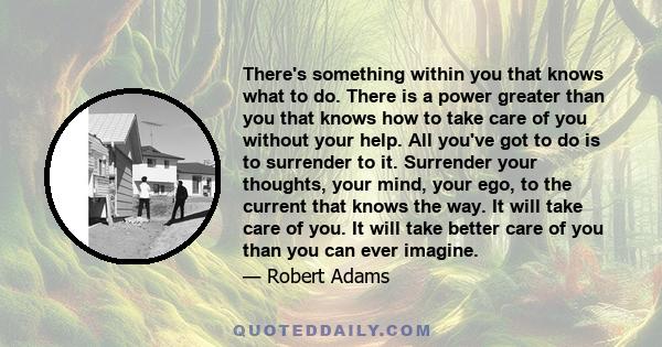 There's something within you that knows what to do. There is a power greater than you that knows how to take care of you without your help. All you've got to do is to surrender to it. Surrender your thoughts, your mind, 